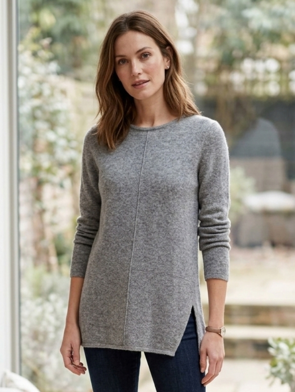Bartolini Women's Grey Italian Merino Wool Blend Crewneck Knit Sweater Size M